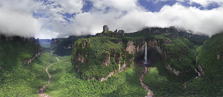 Churun-meru (Dragon) and Cortina falls, Venezuela - AirPano.com • 360 Degree Aerial Panorama • 3D Virtual Tours Around the World