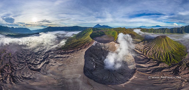 In the morning the caldera was covered by a layer of fog