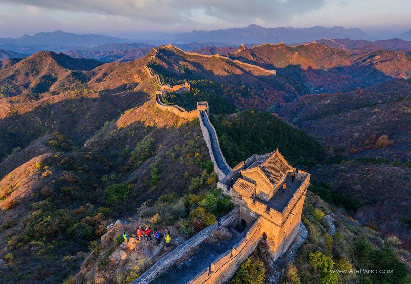 Crumbling Great Chinese Wall running down a hill, Huanghua Great Wall of  China, Great Wall