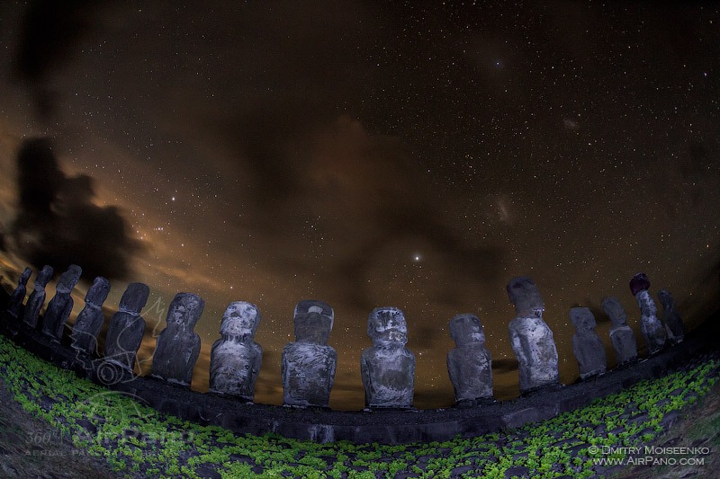 Moais of Easter Island at night