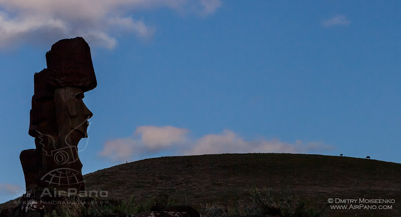 Moais of Easter Island at evening