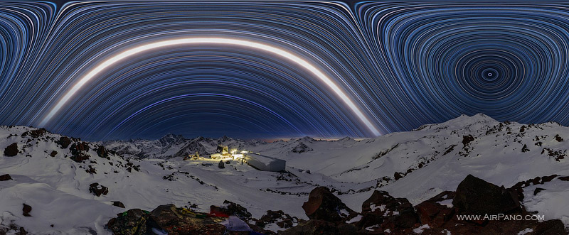 Starry sky over mount Elbrus