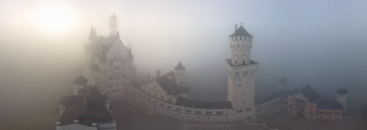 Neuschwanstein Castle in Fog, Germany - AirPano.com • 360 Degree Aerial Panorama • 3D Virtual Tours Around the World