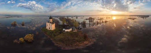 Biserica de mijlocire pe Klyazma Nerl scurgerea River și Nerl - AirPano.ru • 360 programe de Aerial Panorama 3D • Tururi Virtuale din întreaga lume