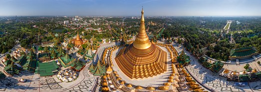 Shwedagon stupa de aur, Myanmar (Birmania) - AirPano.ru • 360 programe de Aerial Panorama 3D • Tururi Virtuale din întreaga lume