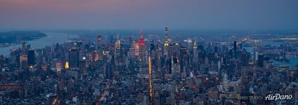 Aerial panorama of Manhattan at night