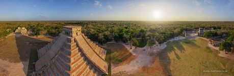 Mexico, Temple of Kukulcan at sunset. Panorama