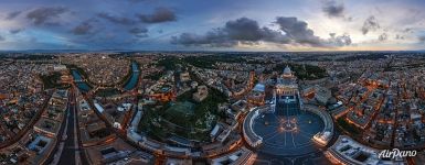 St. Peter’s Basilica and Saint Peter’s Square at dusk. Vatican. Catholicism