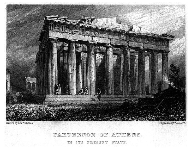 Парфенон после Греческой революции (1820-е). Гравюра В. Миллера (1829)