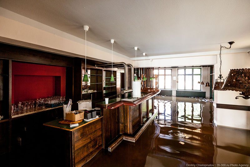 Flooded restaurant hall