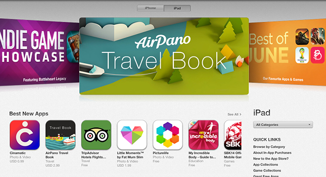 AirPano Travel Book в списке лучших приложений AppStore