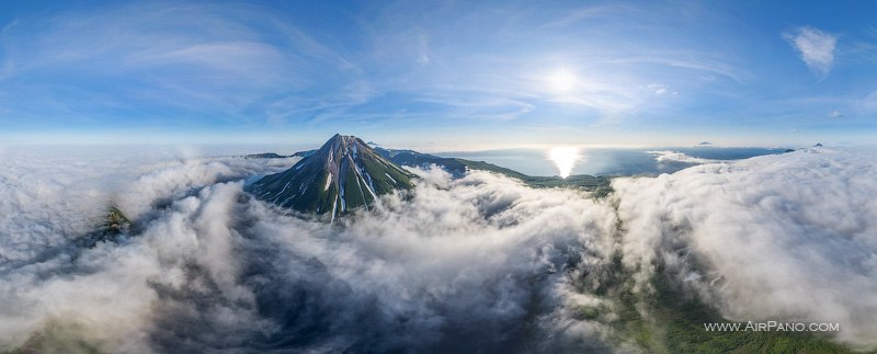 Onekotan Island, Krenitsyn Volcano inside the clouds