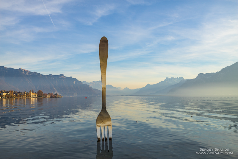 Fork of Vevey, a monument on Geneva Lake, Vevey