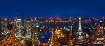 Шанхай. Телебашня Жемчужина Востока и небоскребы ночью