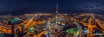 Панорама Бурдж-Халифы ночью. Дубай, ОАЭ