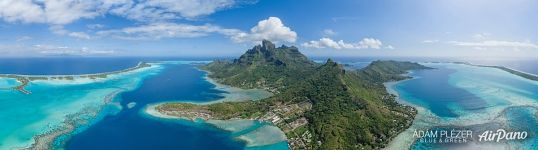 Outuoreho Point, Haamaire Bay, view of Four Seasons, St. Regis, Le Méridien and Intercontinental, Bora Bora