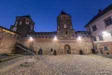 Castle courtyard at night