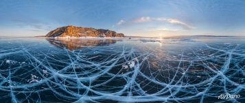 Panorama of Baikal ice near Budun cape